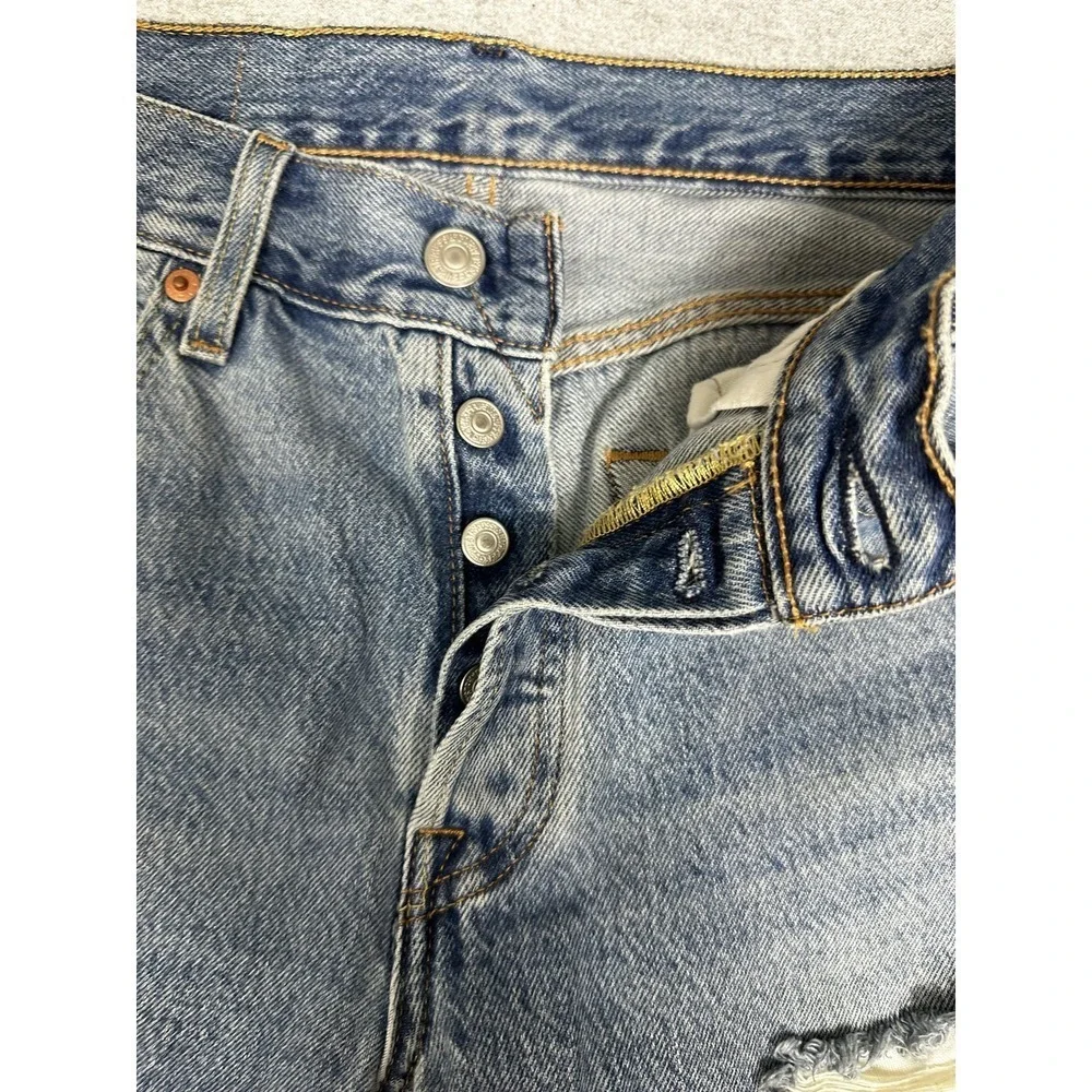 Levis‎ 501 Jeans 29x32 Blue Distressed Button Fly Straight Leg Denim Pants